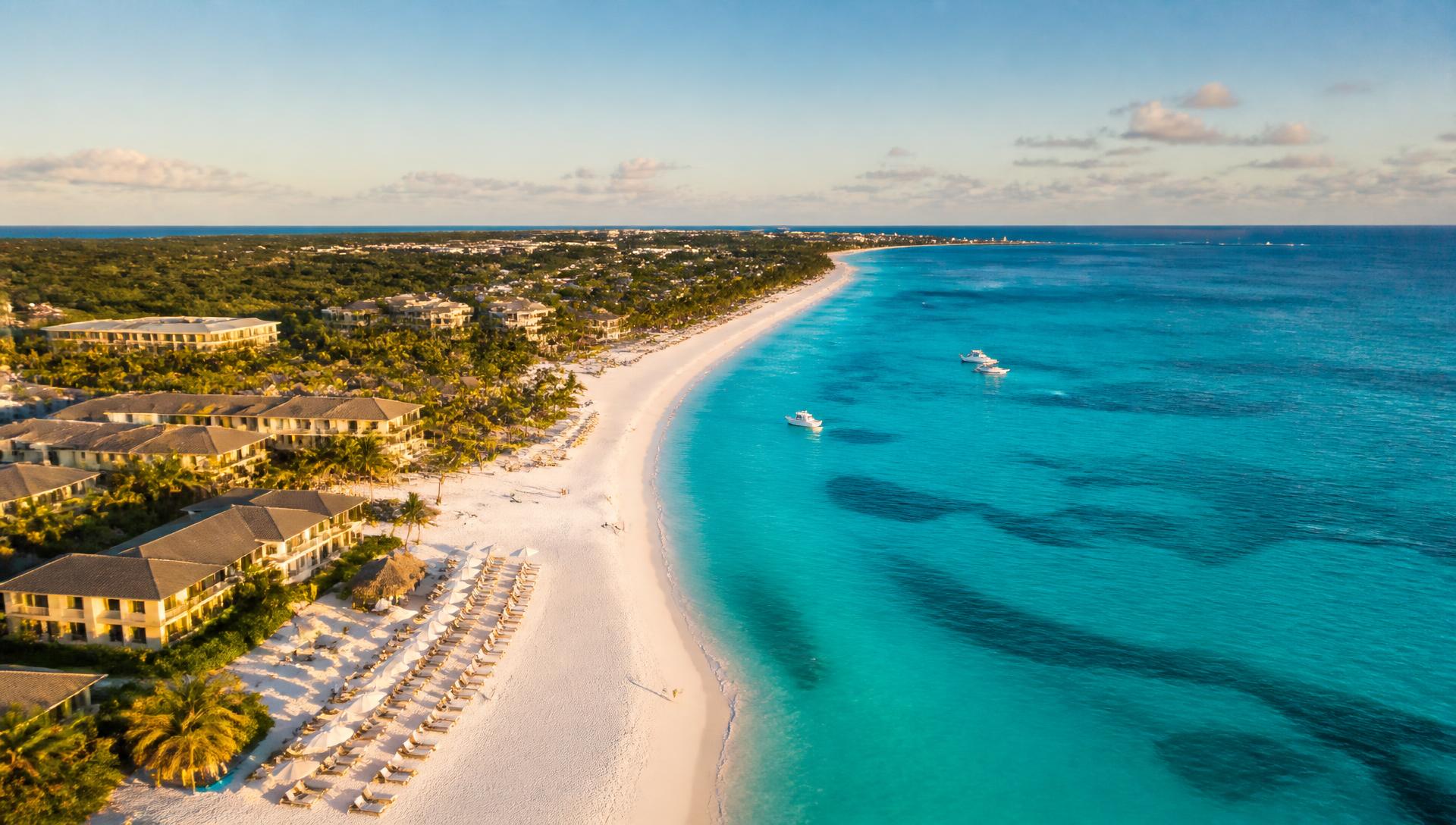 Aerial view of Grace Bay Beach, Providenciales, Turks and Caicos